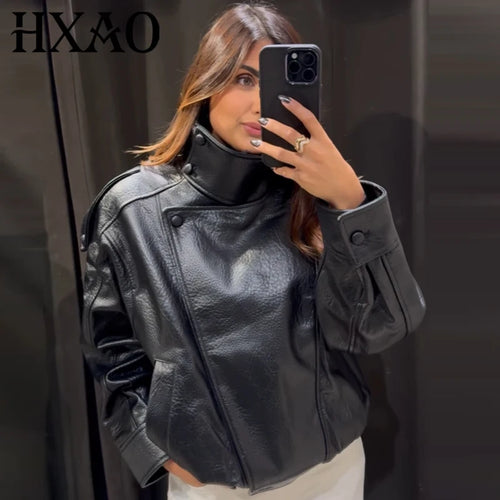 Faux Leather Cropped Bomber Jacket