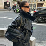 Faux Leather Cropped Bomber Jacket