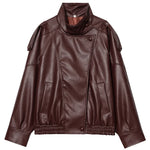 Faux Leather Cropped Bomber Jacket