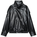 Faux Leather Cropped Bomber Jacket