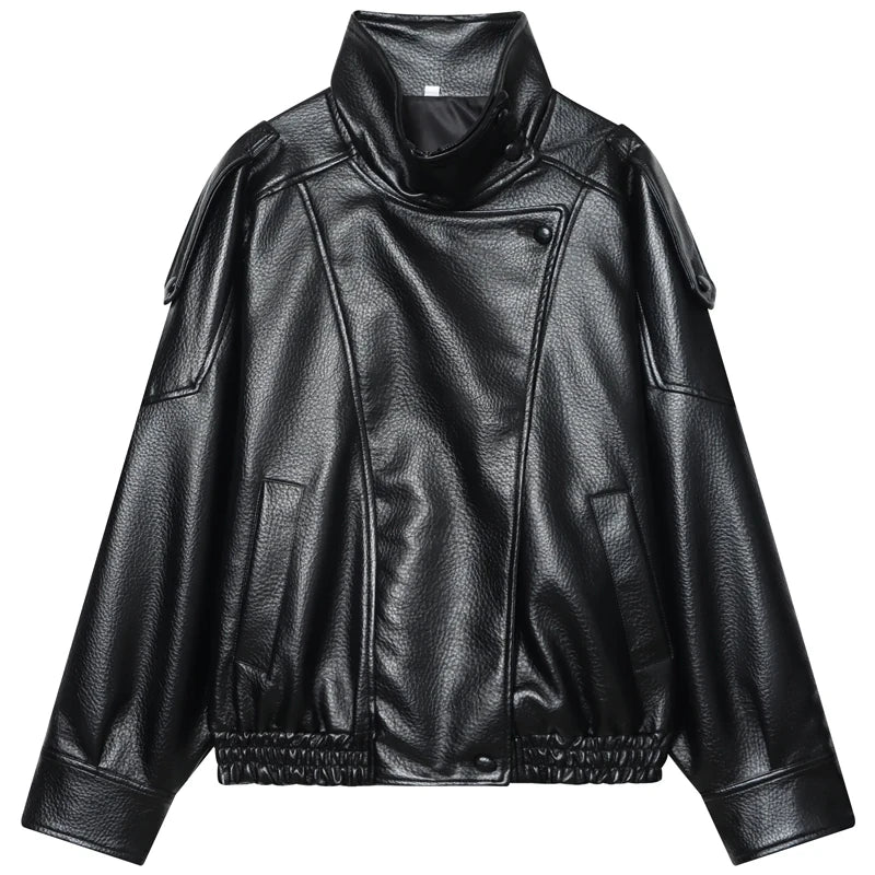 Faux Leather Cropped Bomber Jacket