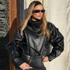 Faux Leather Cropped Bomber Jacket